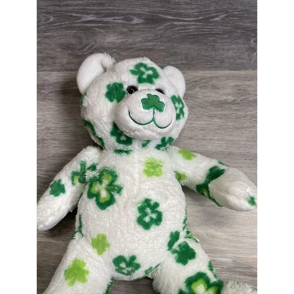 Build a Bear Shamrock Bear St Patricks Day White Green Irish Stuffed Plush BABW